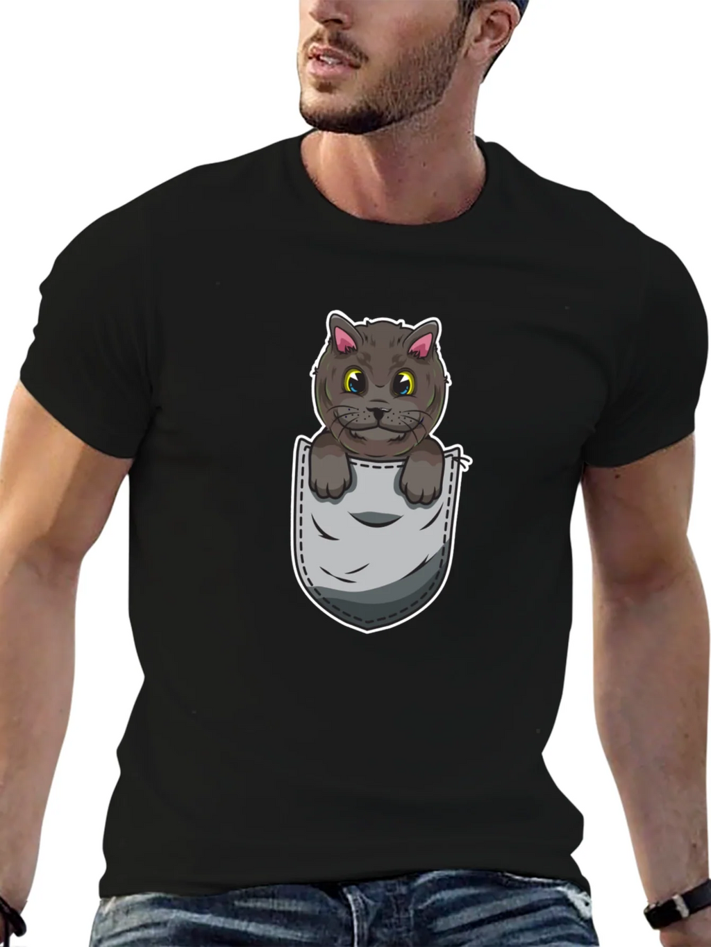 Cartoon Cat in Pocket Graphic Tee - Unisex product image 6