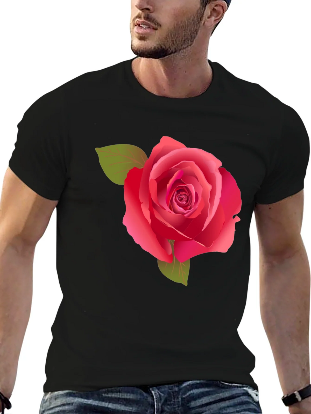 Rose Graphic Tee - Stylish Black Cotton Shirt product image 6