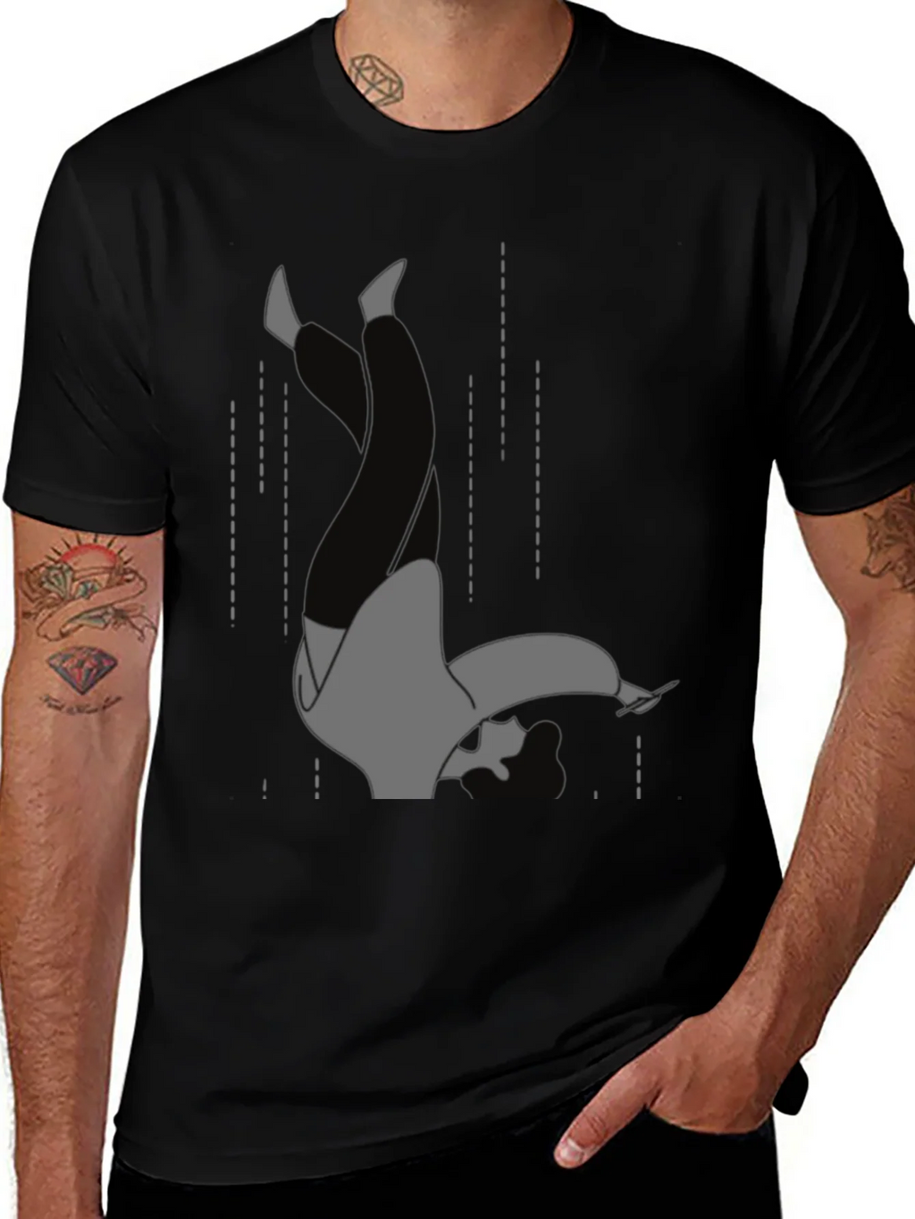 Falling Man Graphic Tee - Black Cotton T-Shirt product image 1