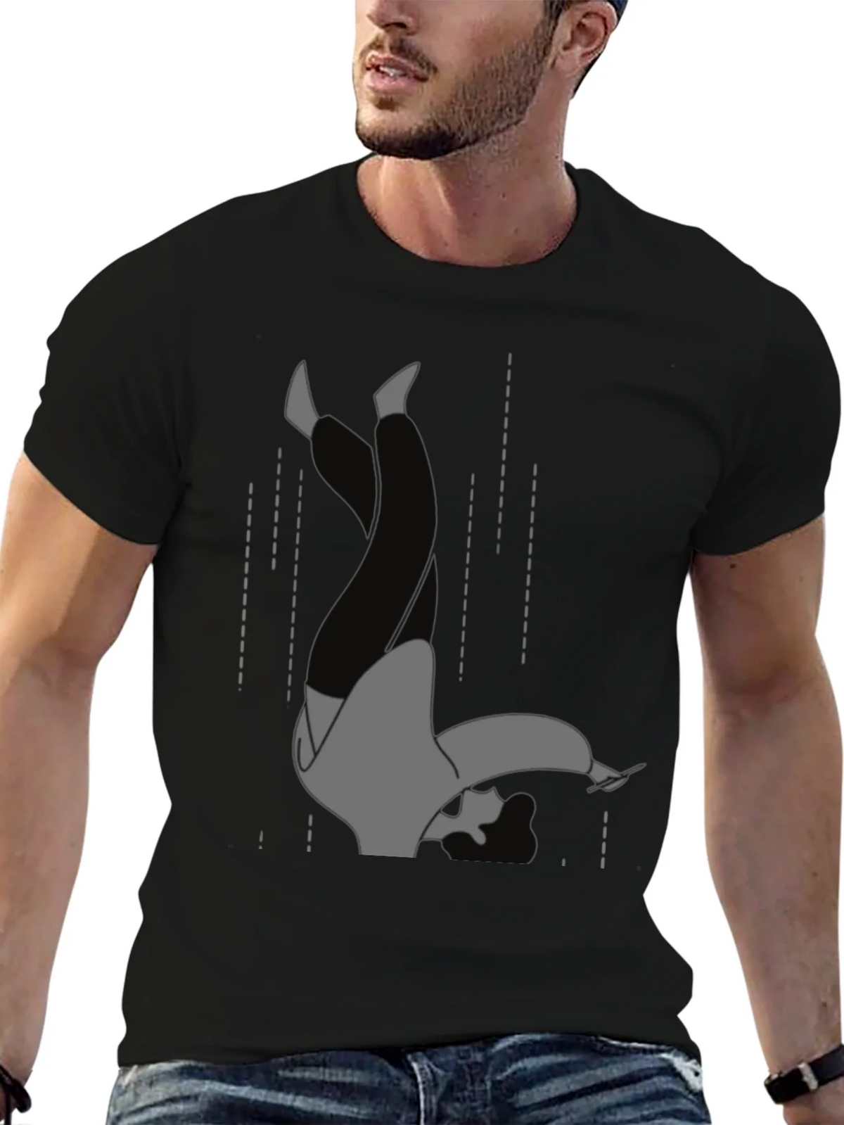 Falling Man Graphic Tee - Black Cotton T-Shirt product image 6