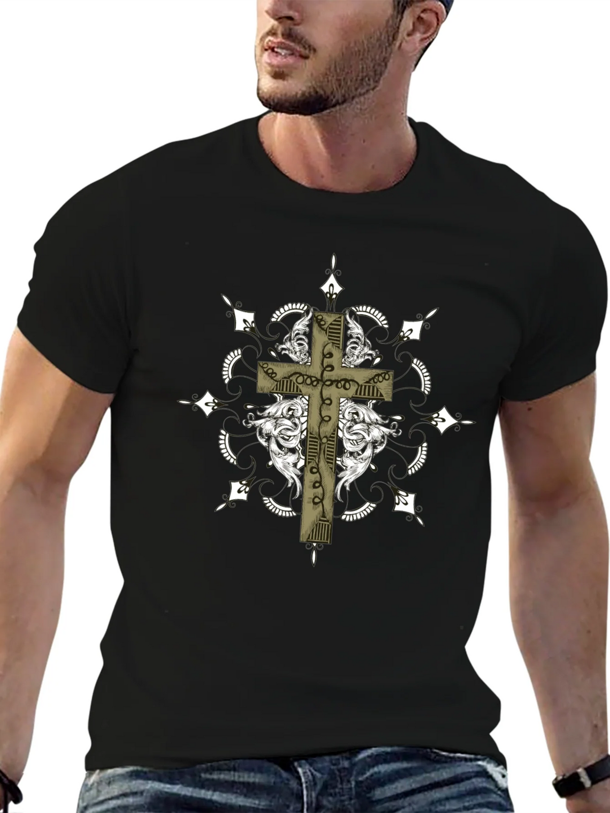 Gothic Cross Graphic Tee - Black Crew Neck product image 6