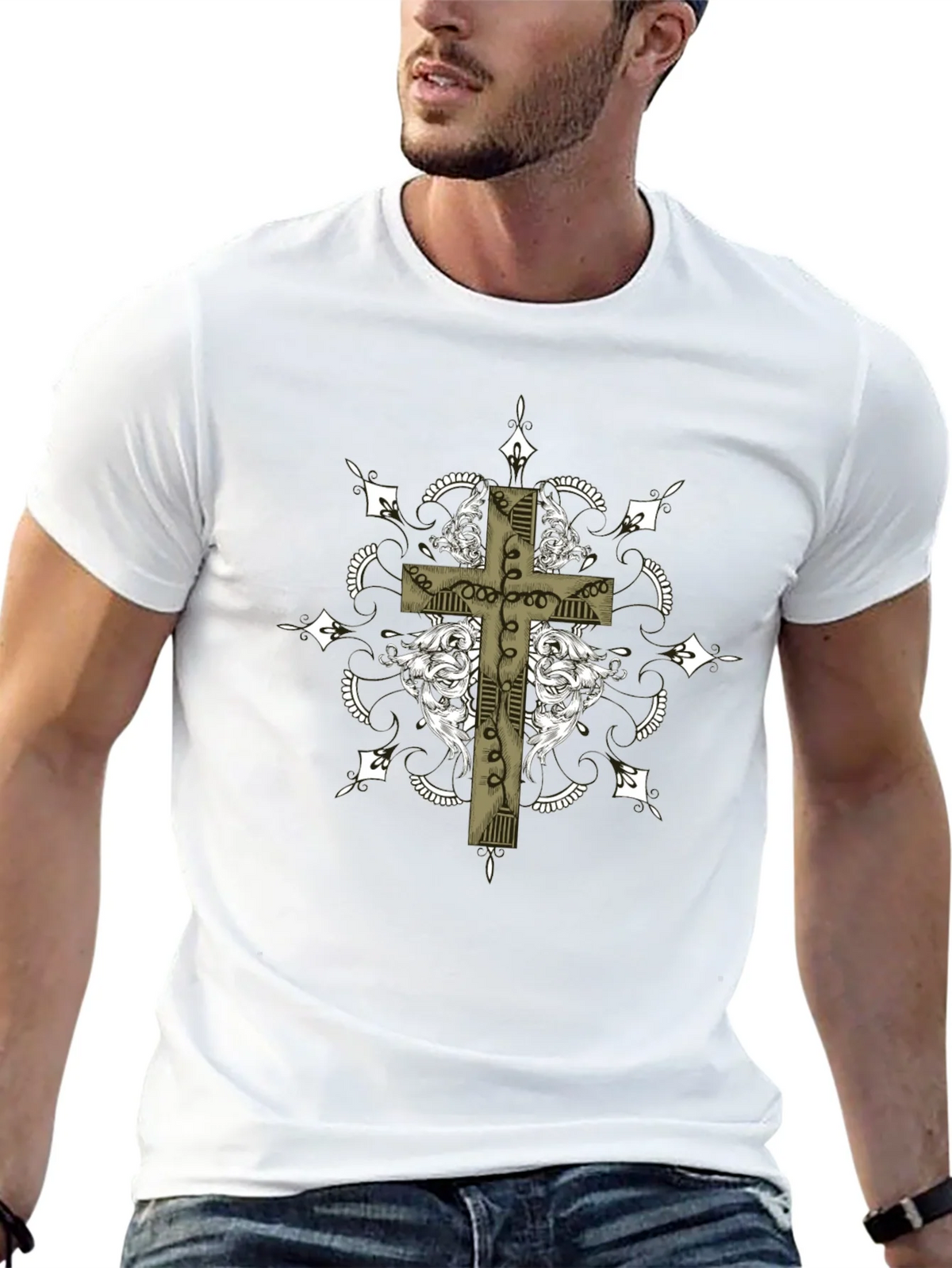 Gothic Cross Graphic Tee - Black Crew Neck product image 12