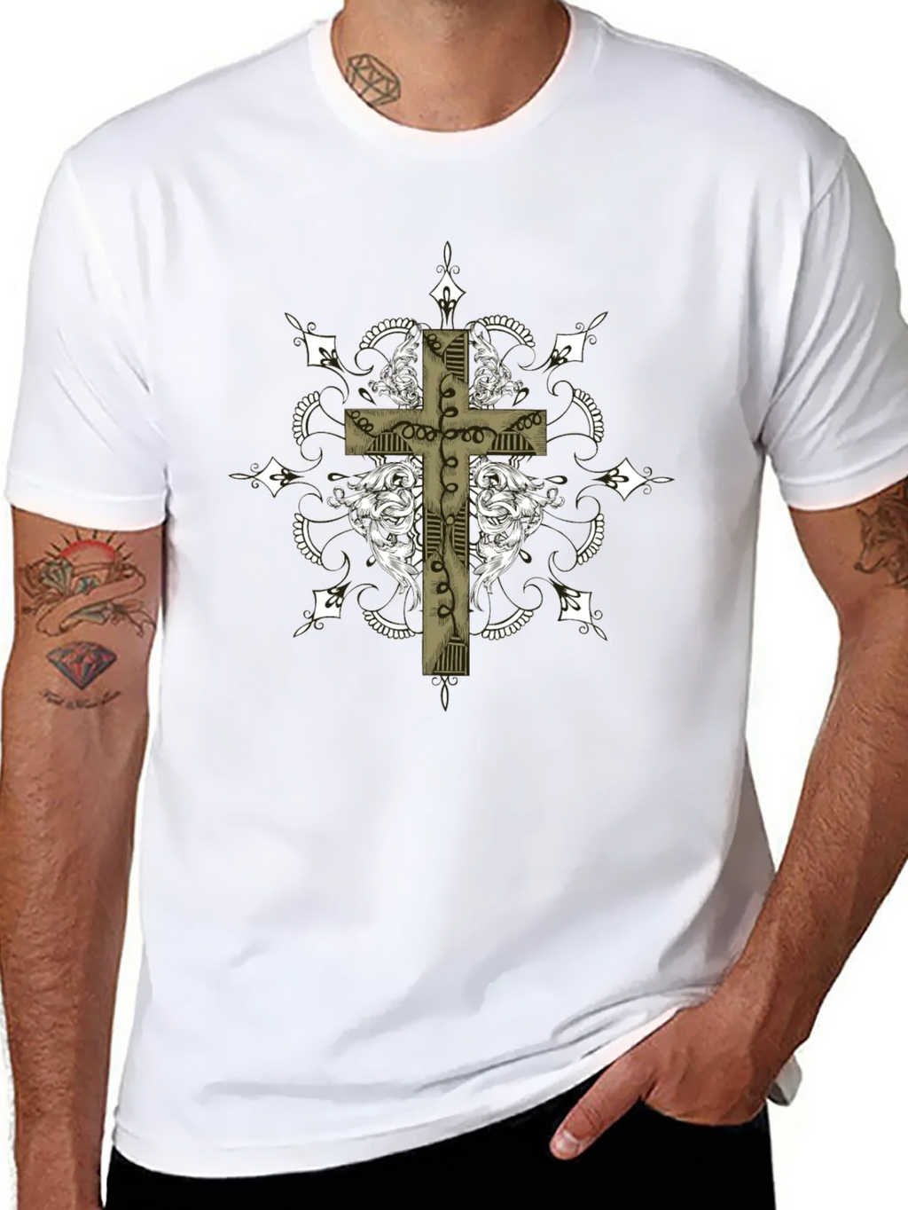 Gothic Cross Graphic Tee - Black Crew Neck product image 7