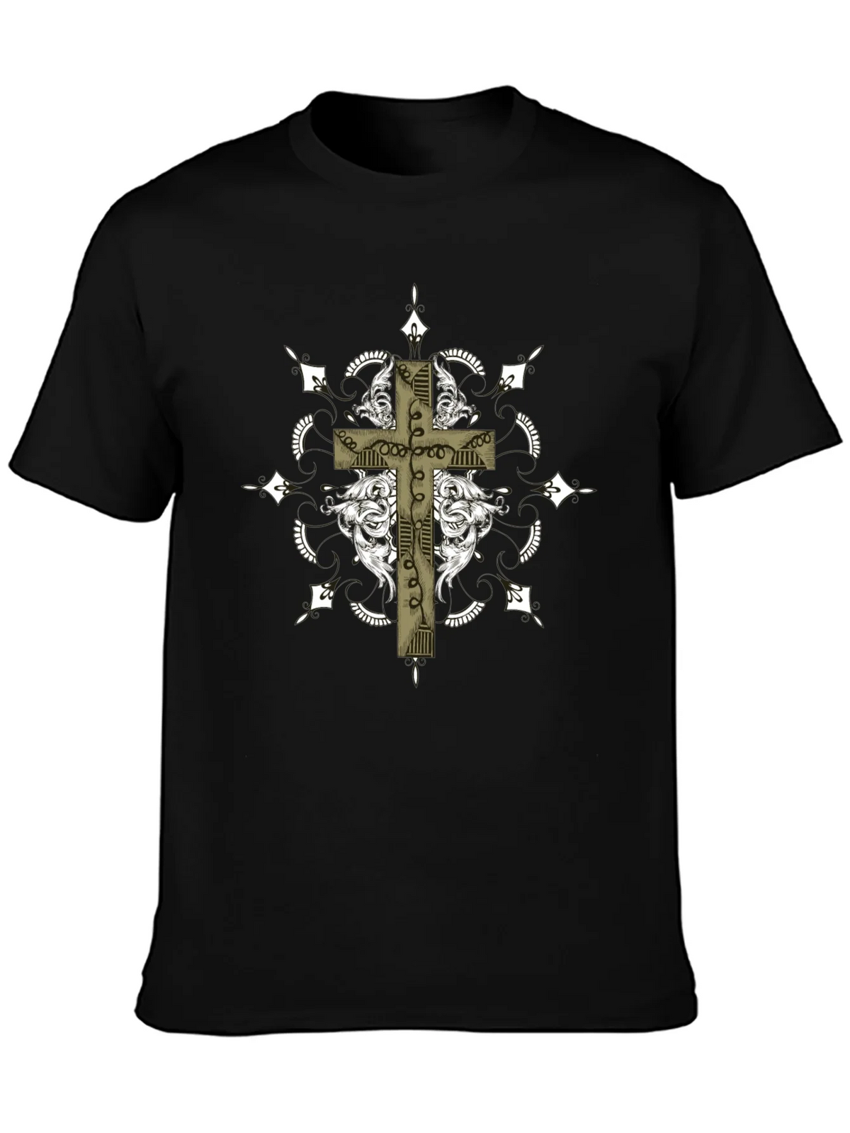 Gothic Cross Graphic Tee - Black Crew Neck product image 3