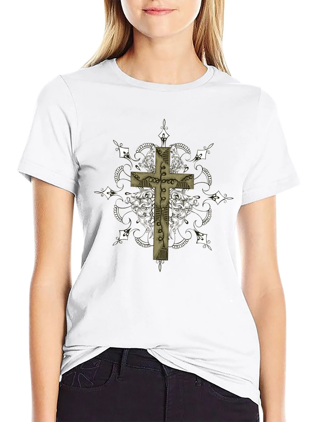 Gothic Cross Graphic Tee - Black Crew Neck product image 8