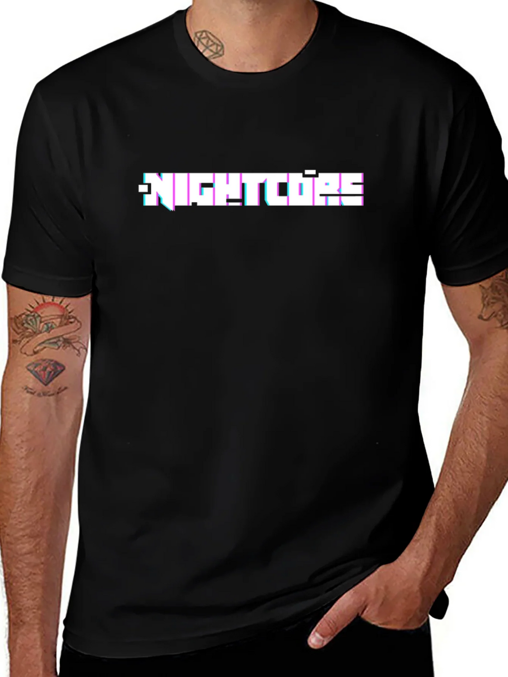 Nightcore Glitch Text Black T-Shirt product image 1