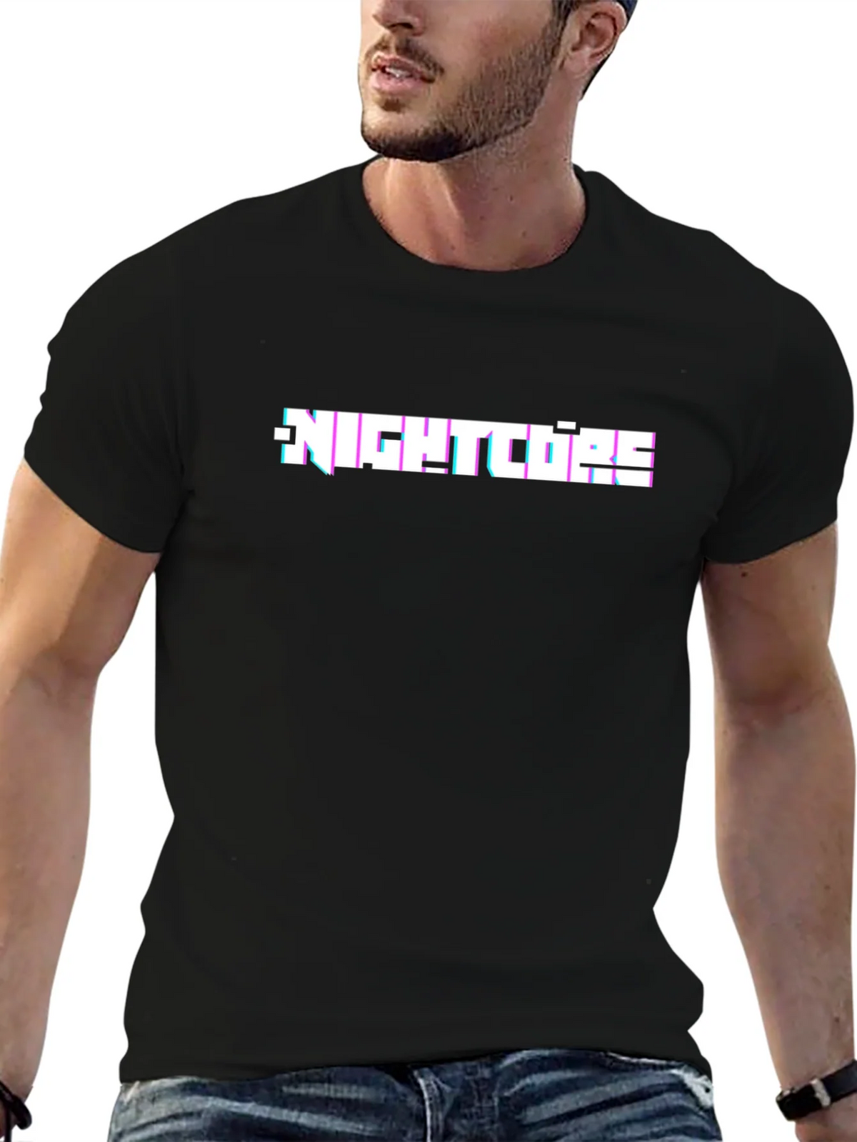 Nightcore Glitch Text Black T-Shirt product image 6