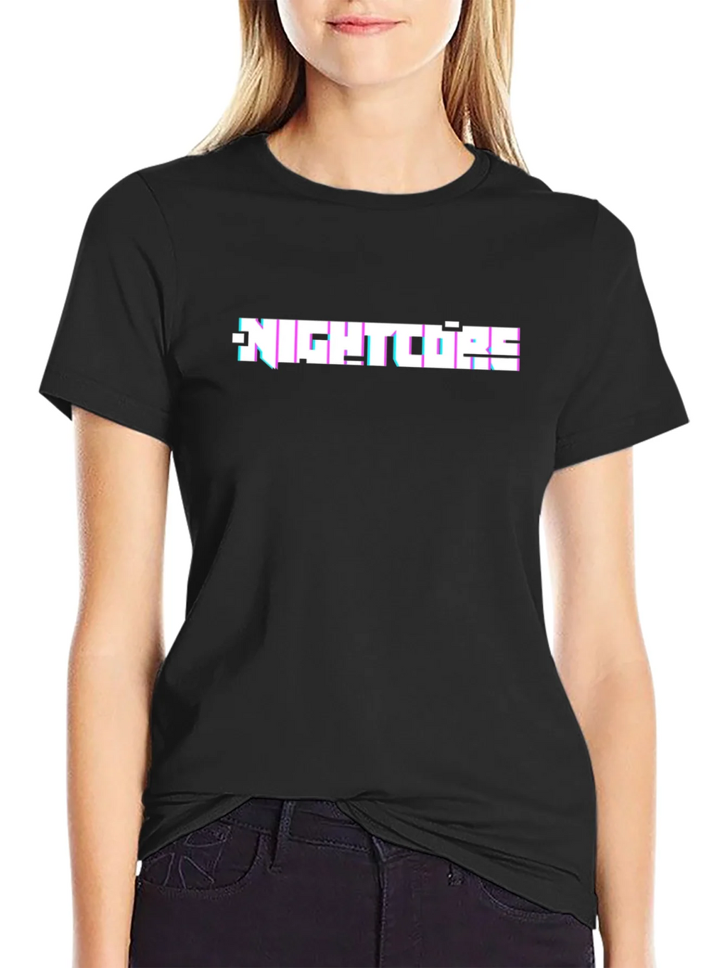 Nightcore Glitch Text Black T-Shirt product image 2