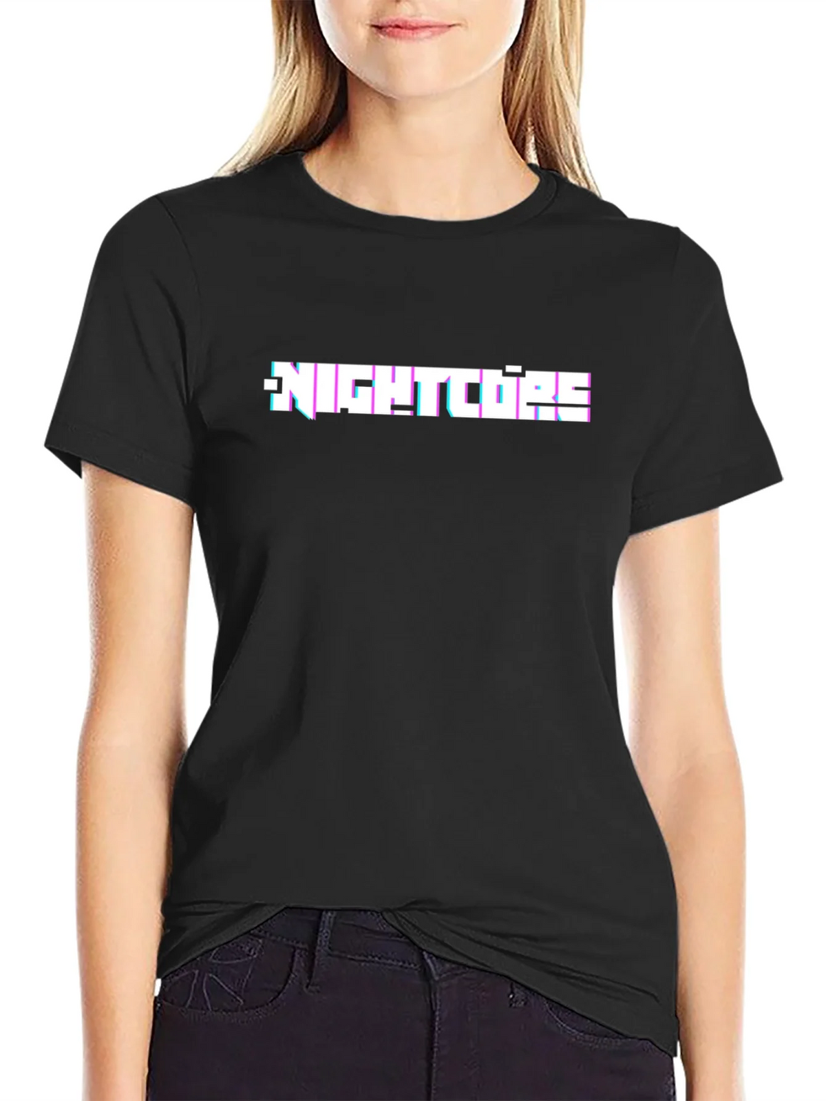 Nightcore Glitch Text Black T-Shirt product image 2