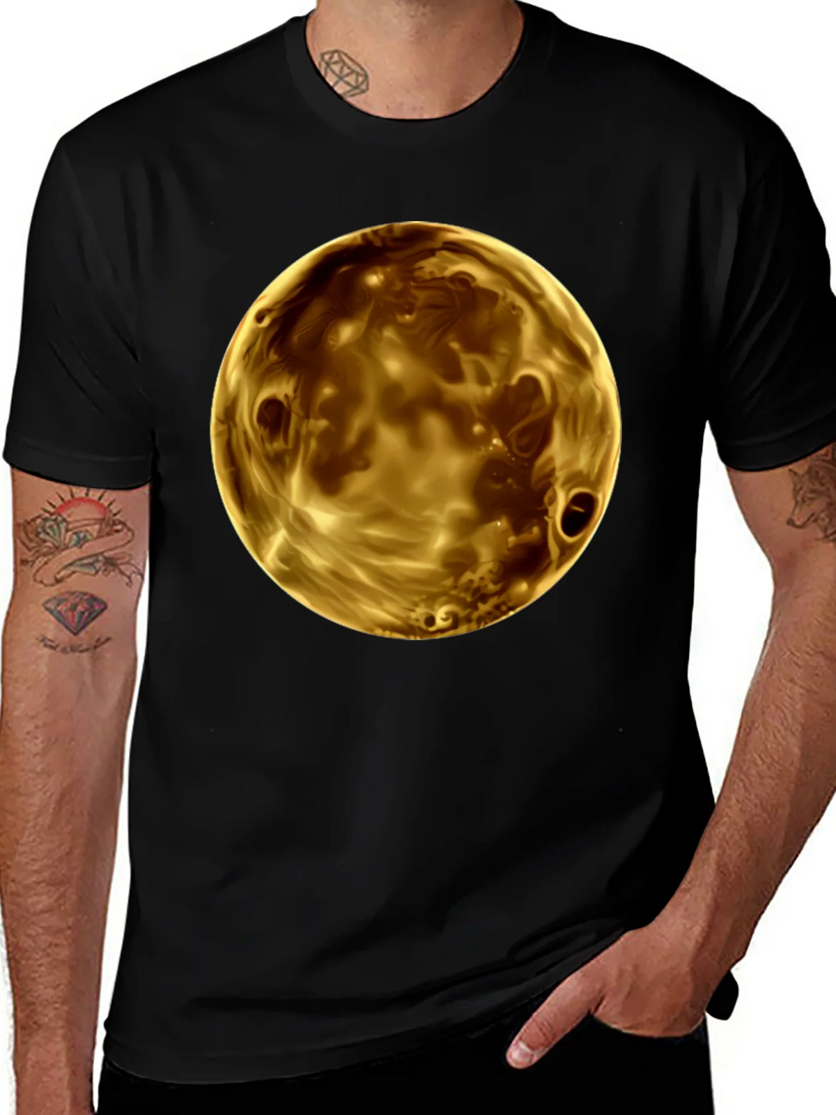 Golden Planet Graphic Print Mens Black T-Shirt product image 1