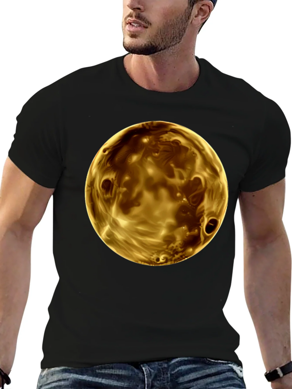 Golden Planet Graphic Print Mens Black T-Shirt product image 6
