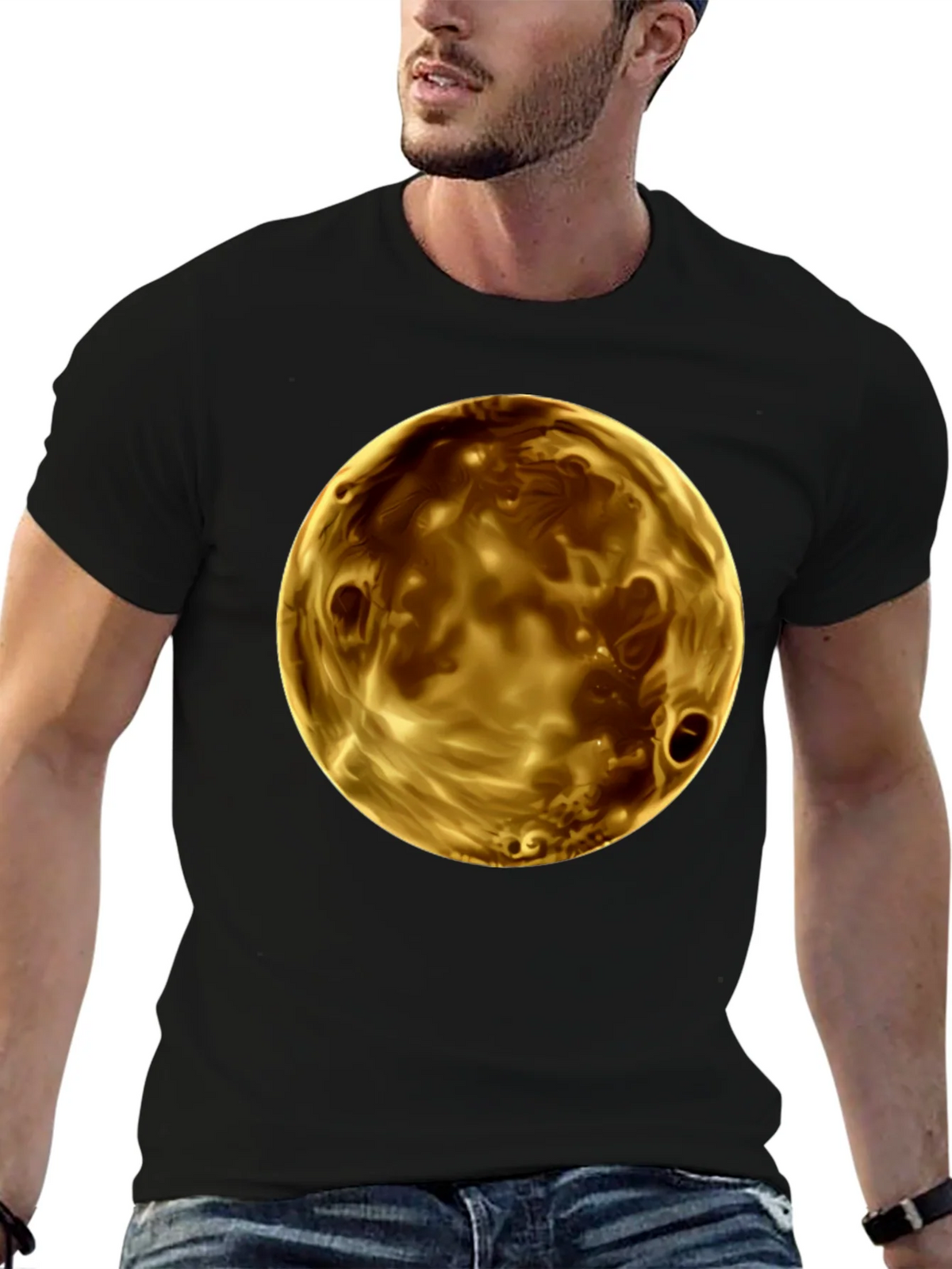 Golden Planet Graphic Print Mens Black T-Shirt product image 6