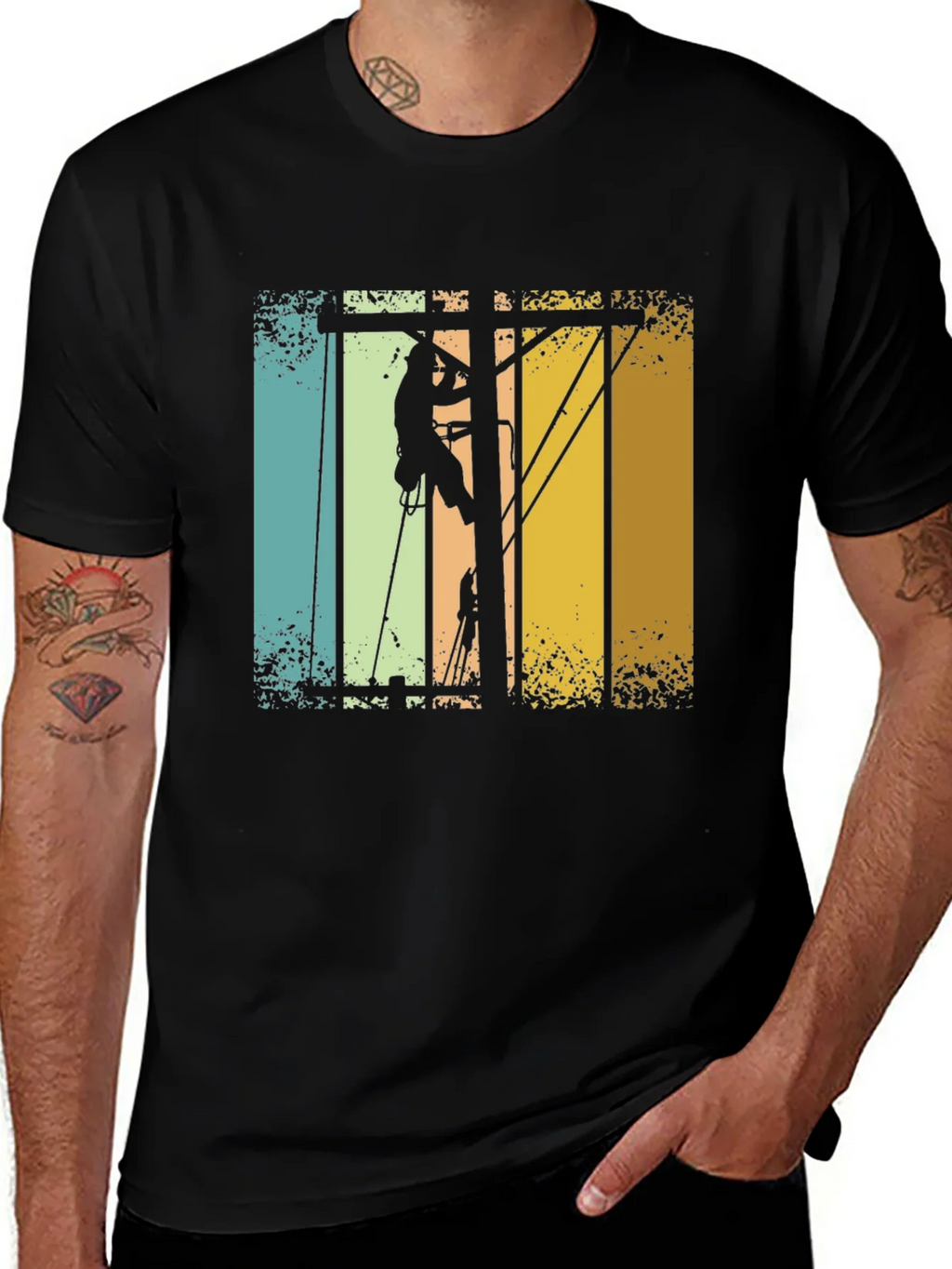 Lineman Retro T-Shirt - Electrician Climbing Pole Tee product image 1