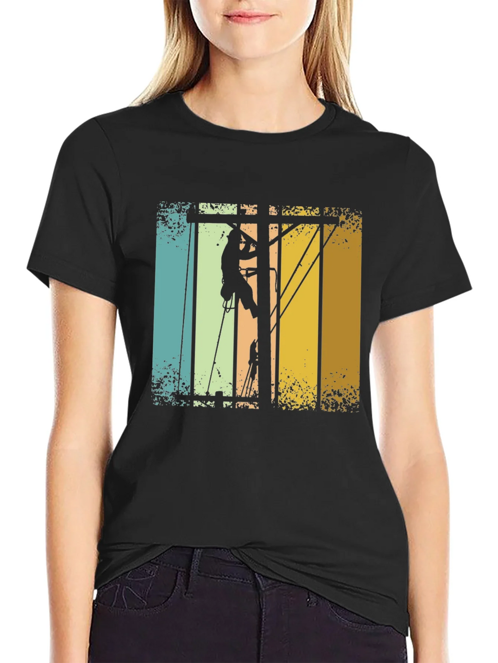 Lineman Retro T-Shirt - Electrician Climbing Pole Tee product image 2