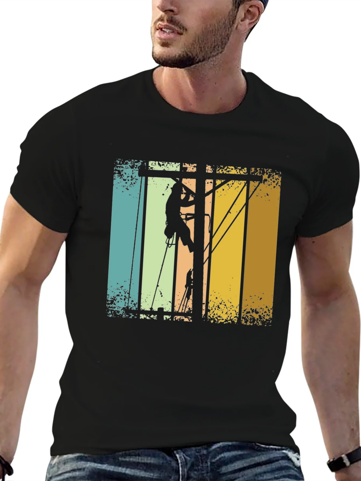 Lineman Retro T-Shirt - Electrician Climbing Pole Tee product image 6