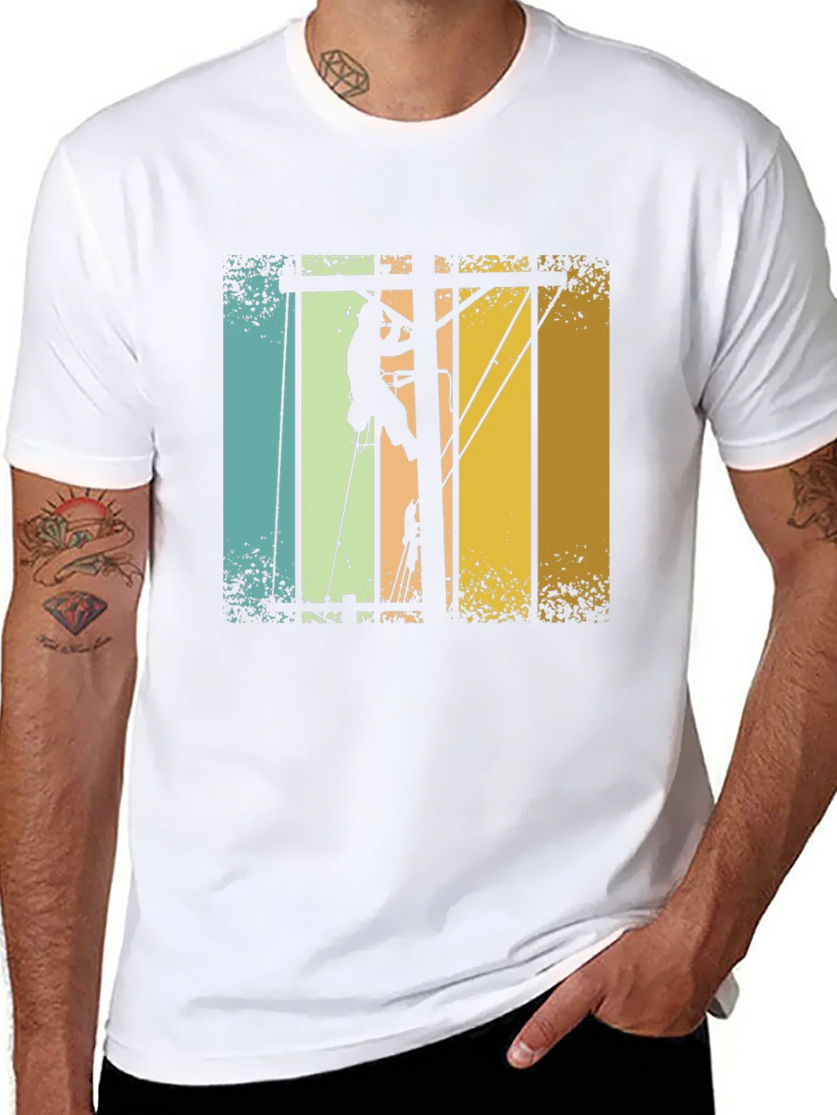 Lineman Retro T-Shirt - Electrician Climbing Pole Tee product image 7