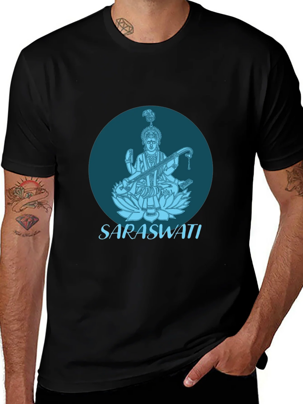 Saraswati Graphic Tee - Black Cotton T-Shirt product image 1