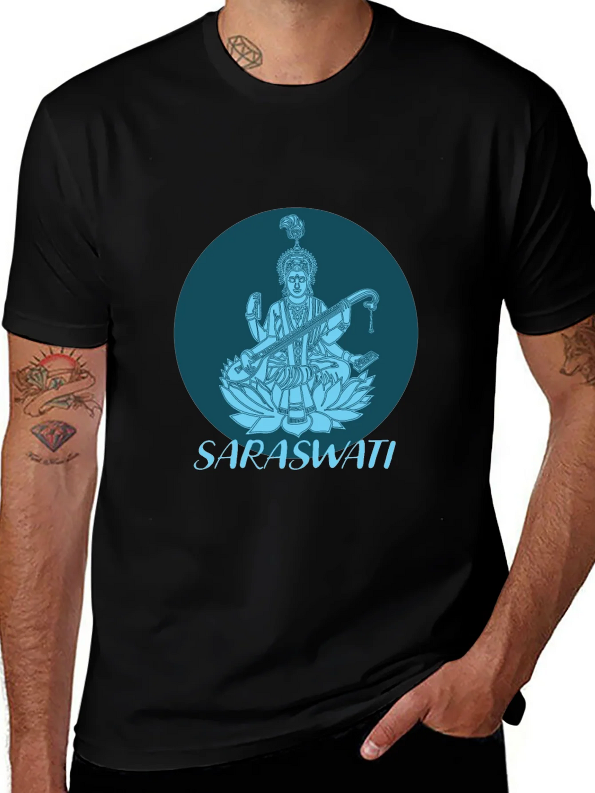 Saraswati Graphic Tee - Black Cotton T-Shirt product image 1