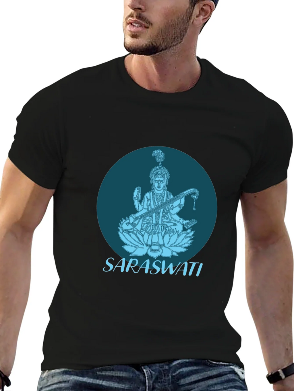 Saraswati Graphic Tee - Black Cotton T-Shirt product image 6