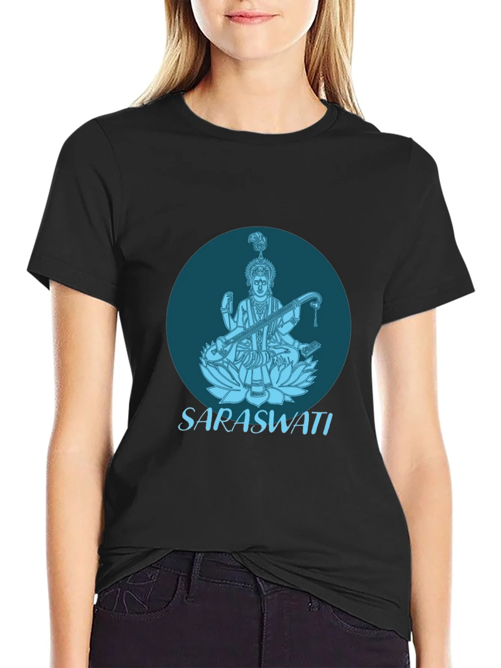 Saraswati Graphic Tee - Black Cotton T-Shirt product image 2