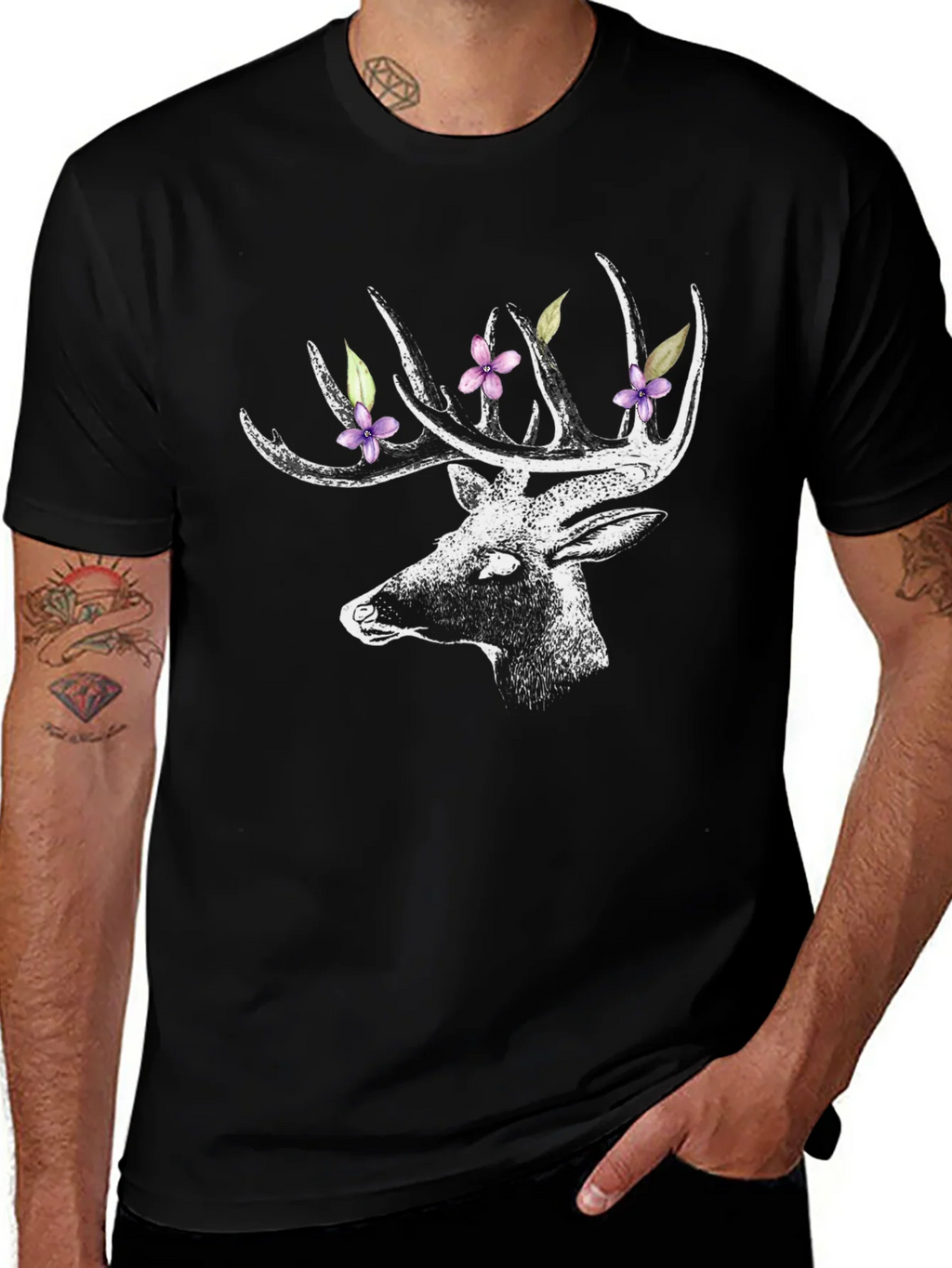 Deer with Floral Antlers Graphic Tee product image 1