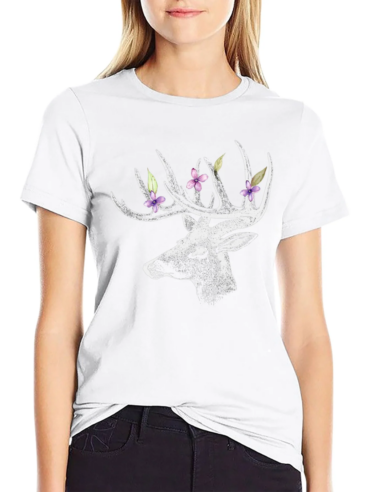 Deer with Floral Antlers Graphic Tee product image 8
