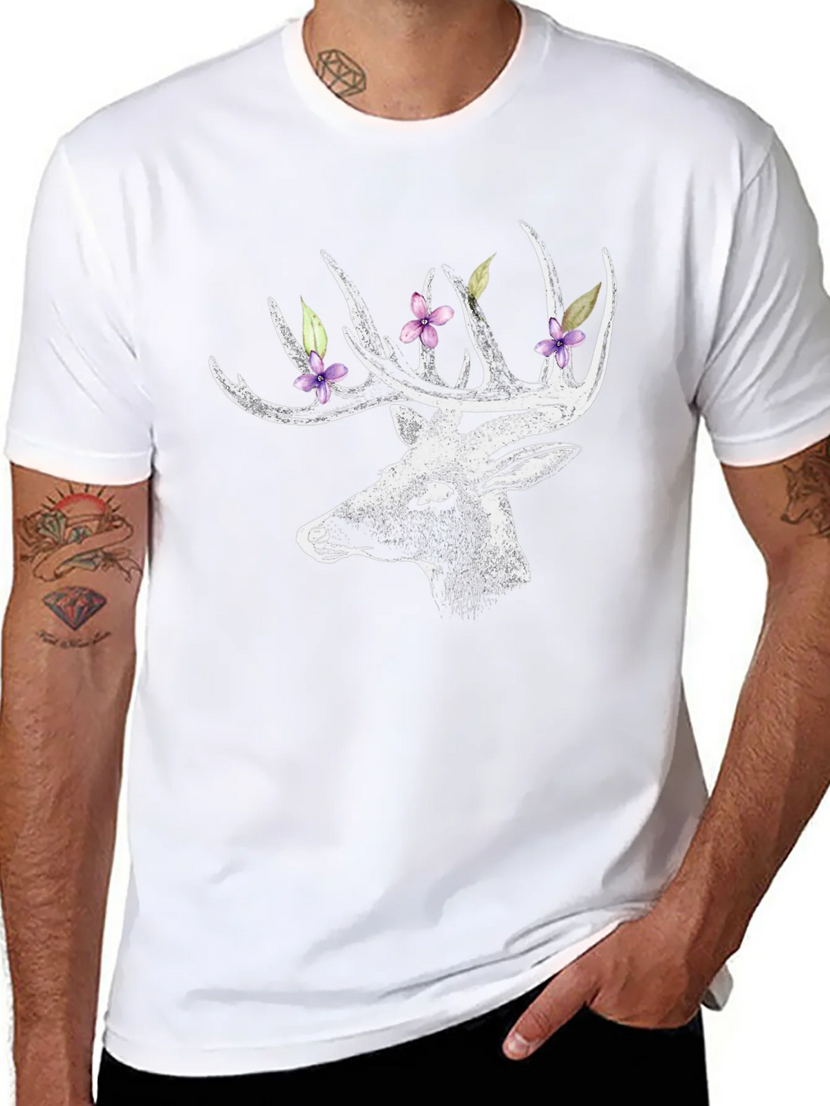 Deer with Floral Antlers Graphic Tee product image 7