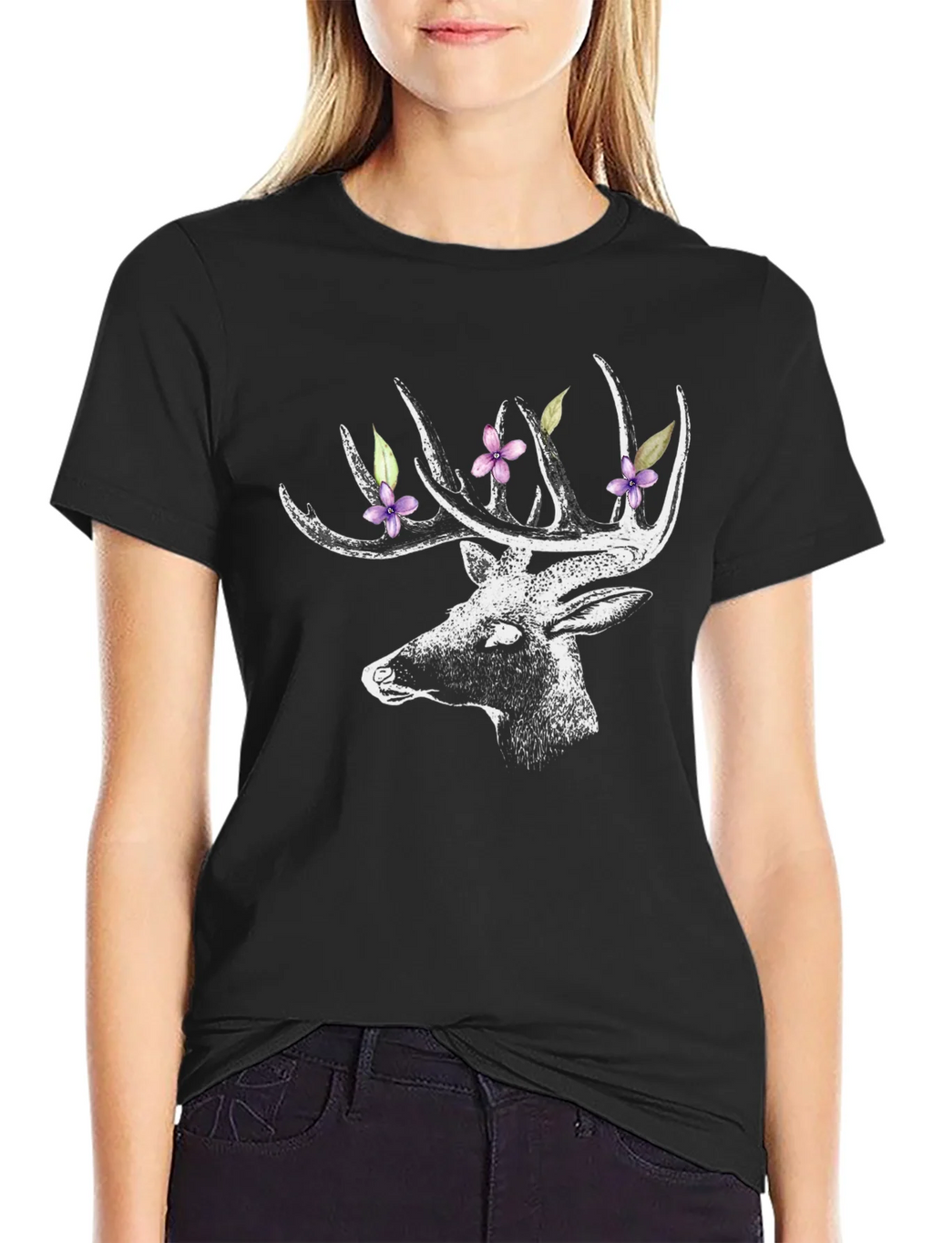 Deer with Floral Antlers Graphic Tee product image 2