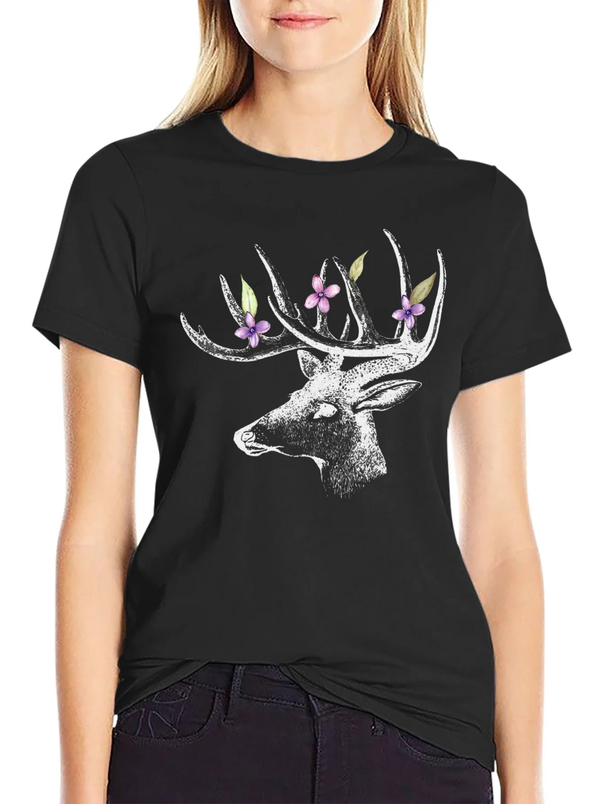 Deer with Floral Antlers Graphic Tee product image 2