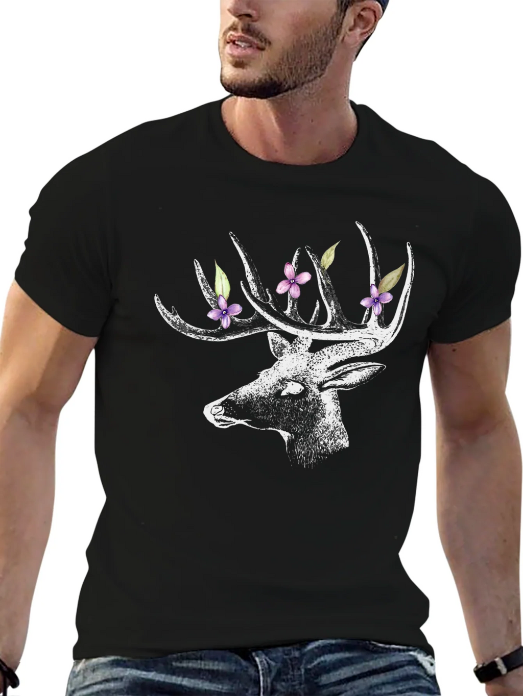 Deer with Floral Antlers Graphic Tee product image 6