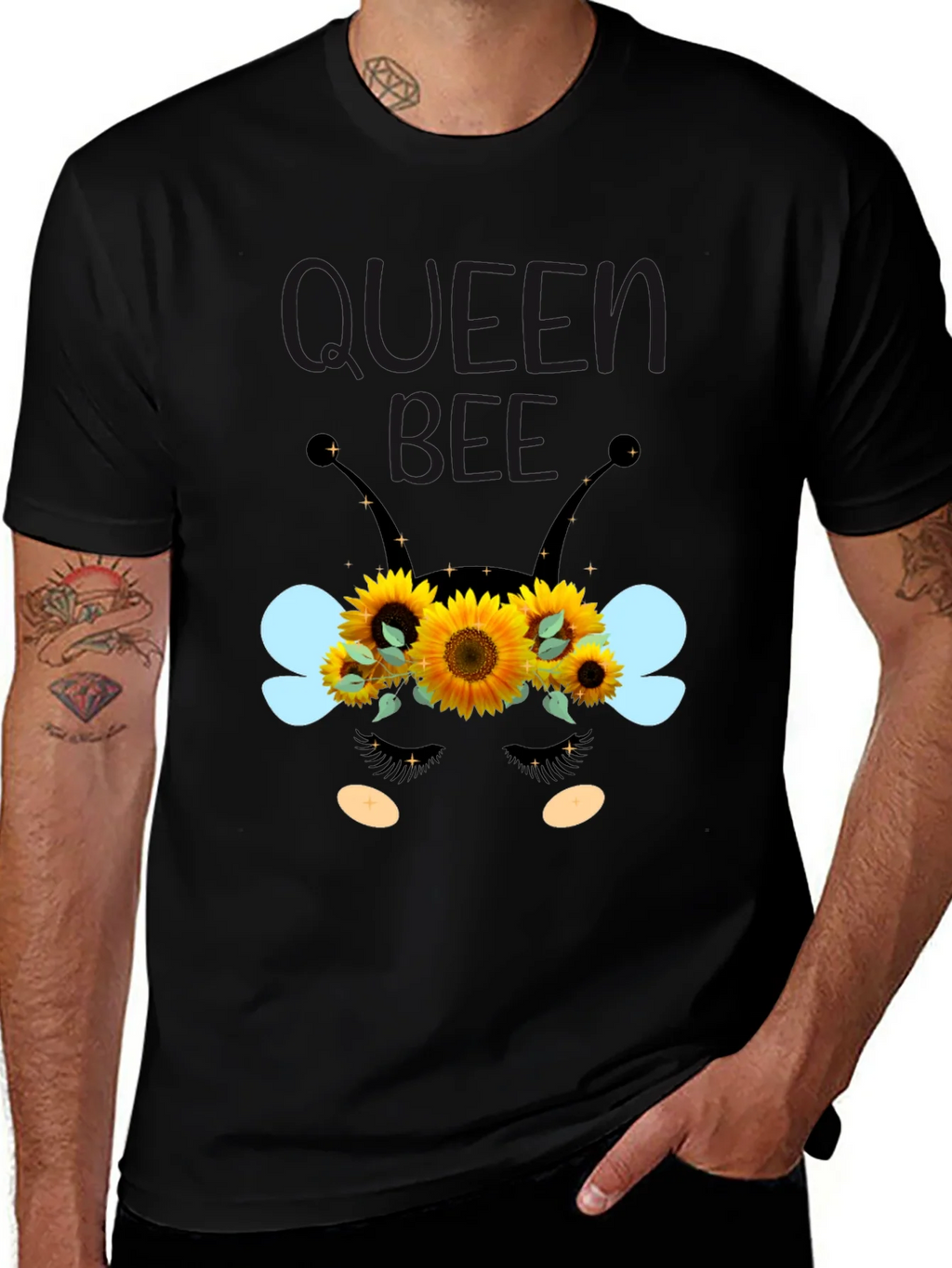 Queen Bee Sunflower Graphic Tee - Black Unisex T-Shirt product image 1