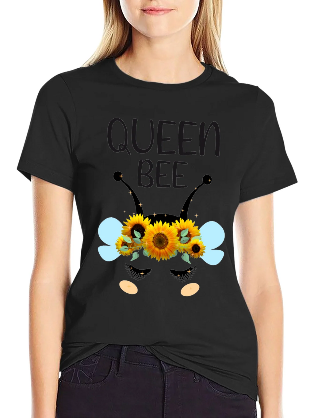 Queen Bee Sunflower Graphic Tee - Black Unisex T-Shirt product image 2
