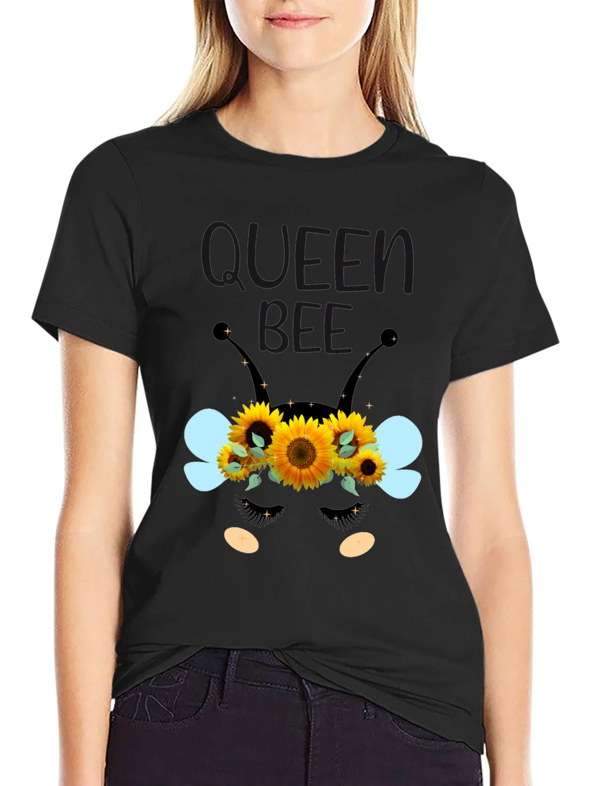 Queen Bee Sunflower Graphic Tee - Black Unisex T-Shirt product image 2