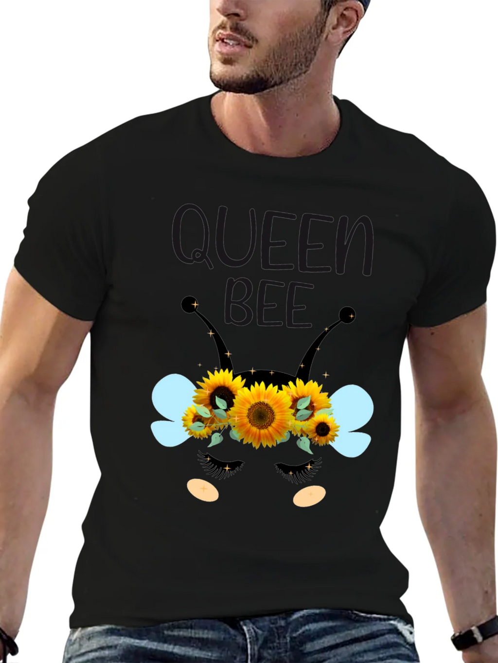 Queen Bee Sunflower Graphic Tee - Black Unisex T-Shirt product image 6