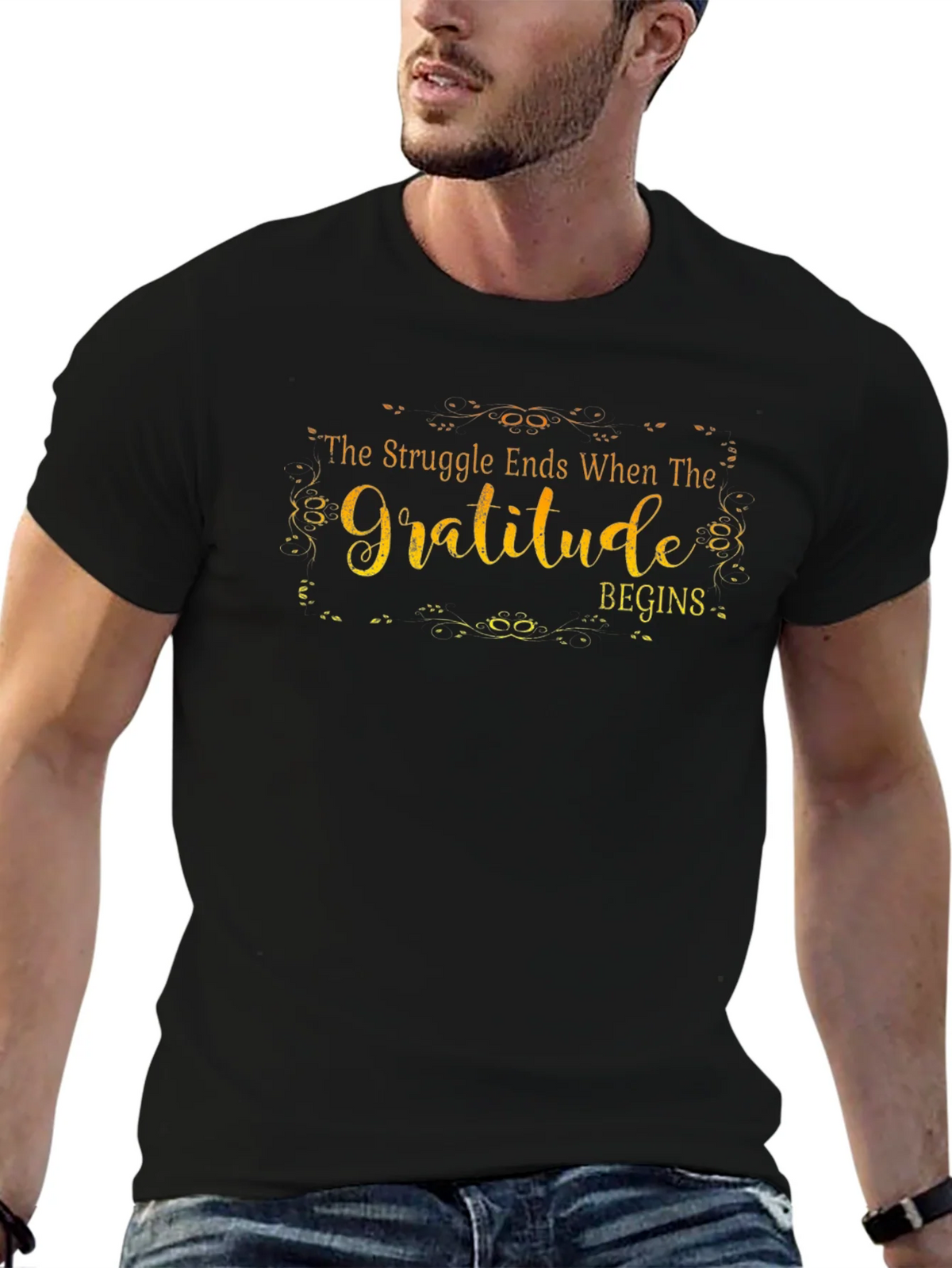 Gratitude Begins Graphic T-Shirt - Inspirational Design product image 6