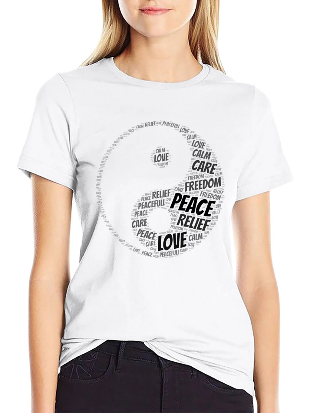 Yin Yang Peace Word Art T-Shirt product image 8
