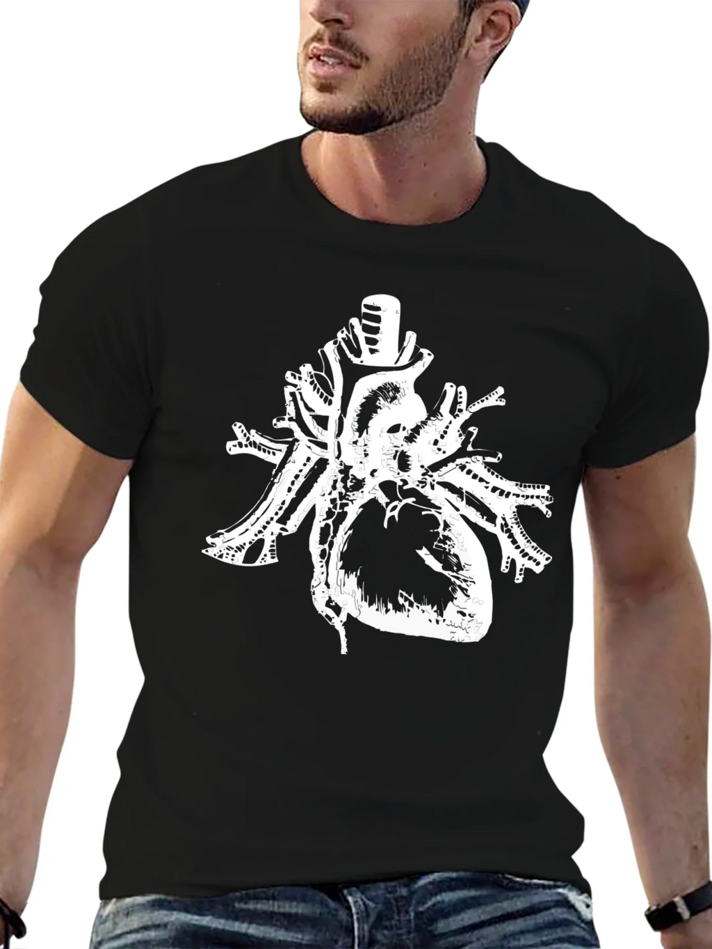 Anatomical Heart Print Black Cotton T-Shirt product image 6