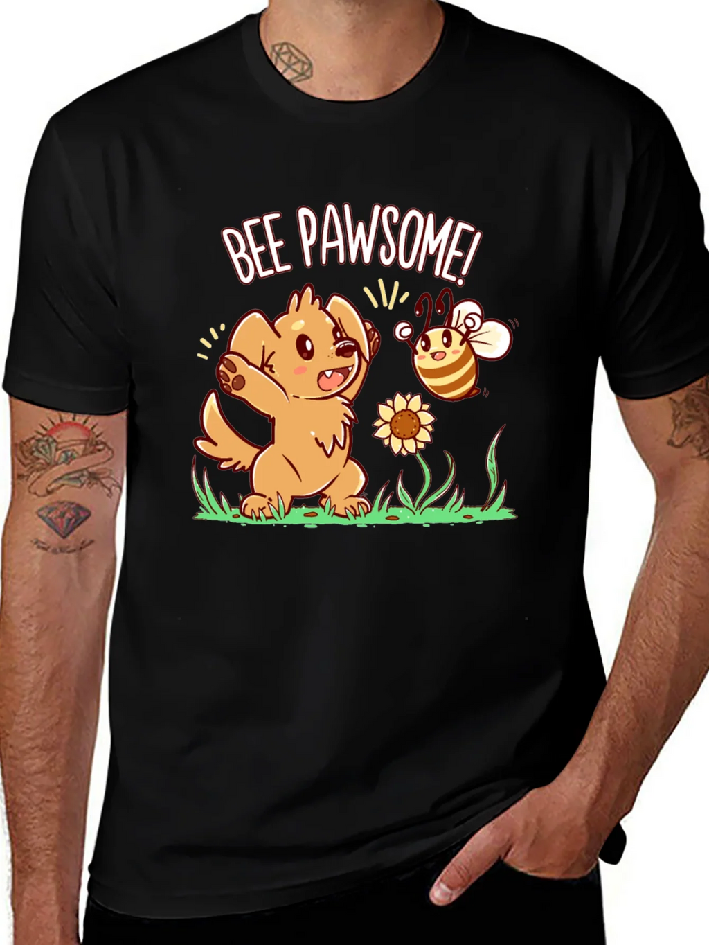 Bee Pawsome Dog T-Shirt - Cute Cartoon Style product image 1