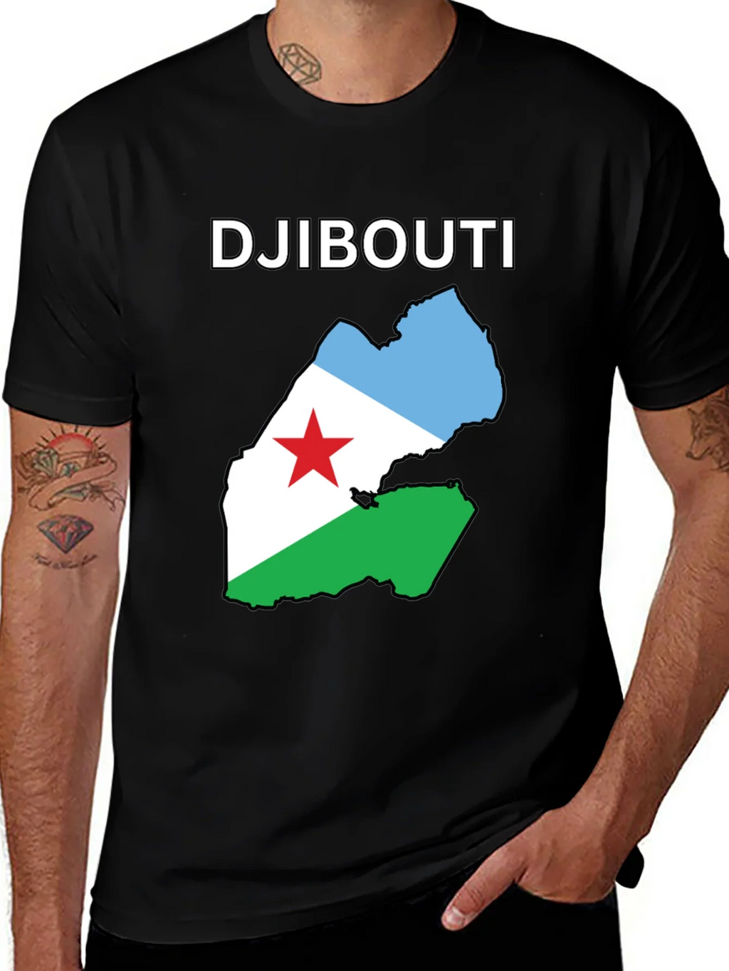 Djibouti Flag Map T-Shirt - Black Cotton Tee product image 1