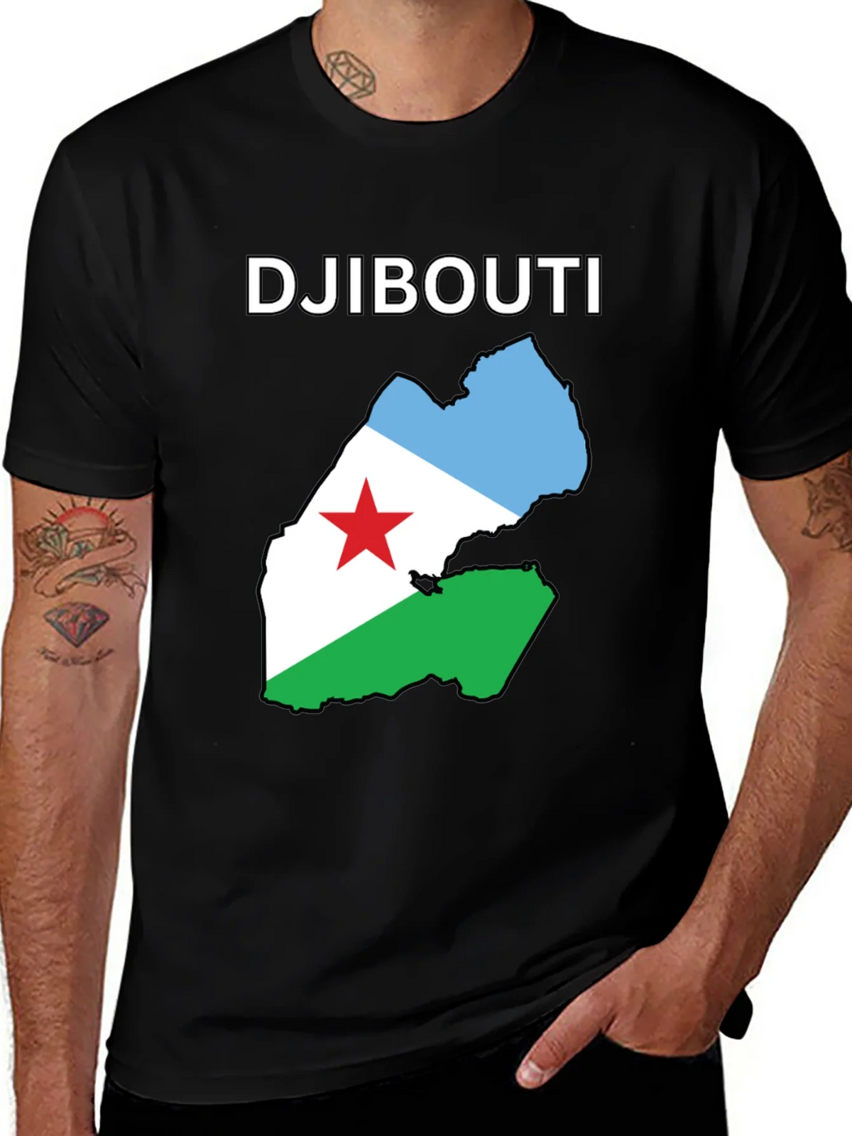 Djibouti Flag Map T-Shirt - Black Cotton Tee product image 1