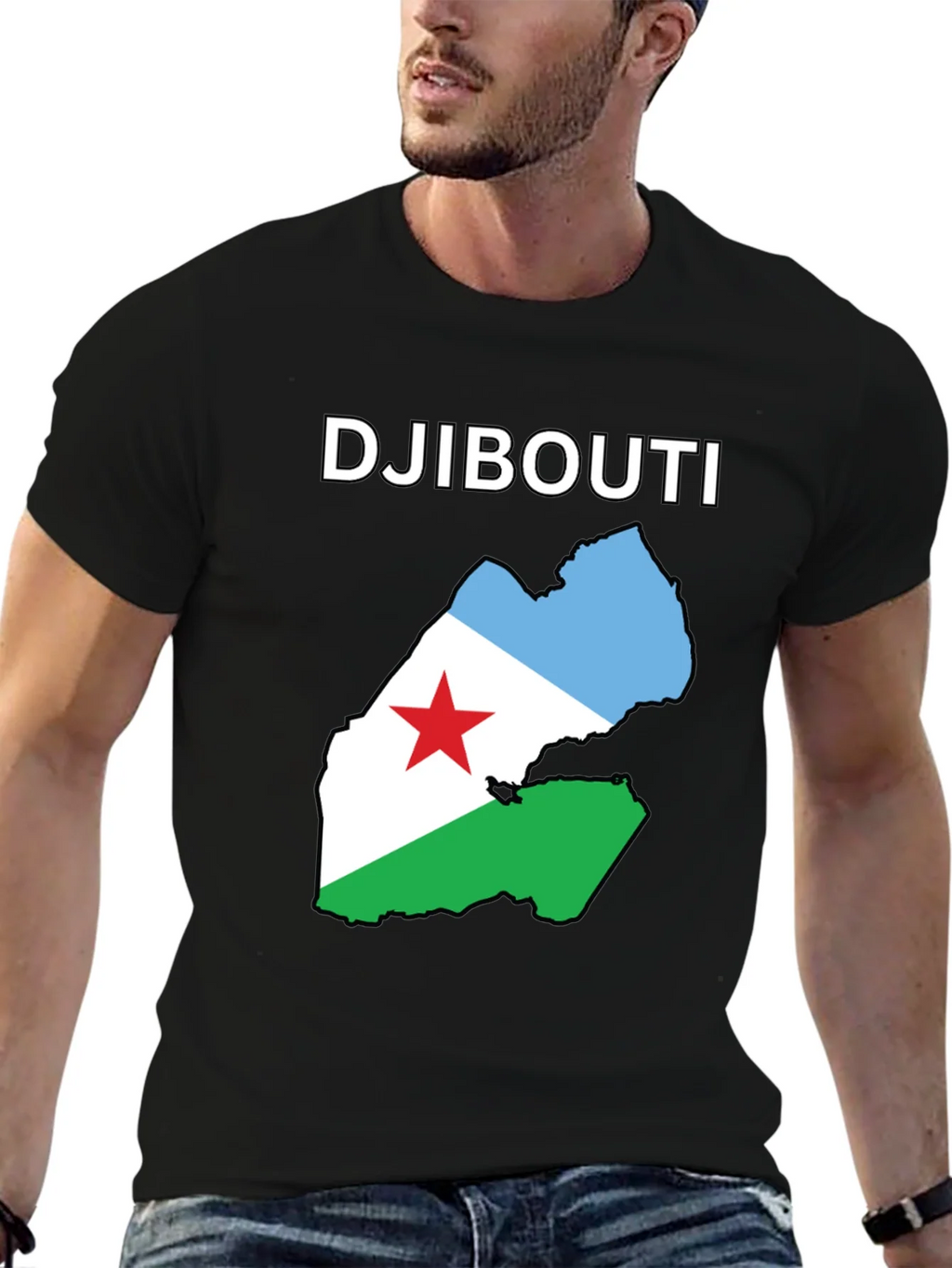 Djibouti Flag Map T-Shirt - Black Cotton Tee product image 6