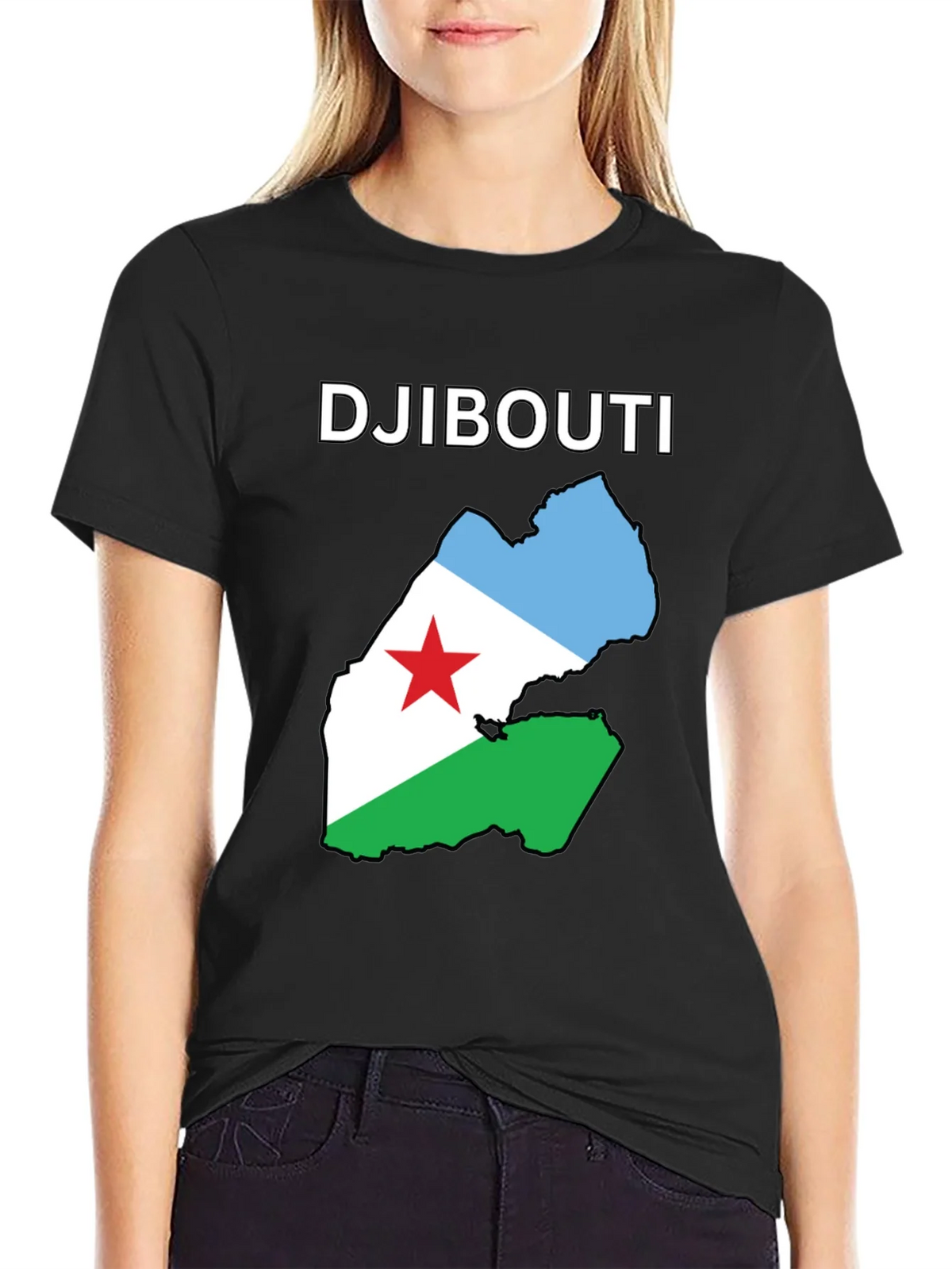 Djibouti Flag Map T-Shirt - Black Cotton Tee product image 2