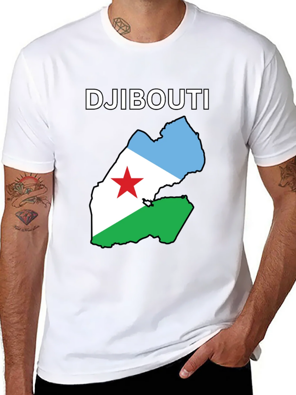 Djibouti Flag Map T-Shirt - Black Cotton Tee product image 7