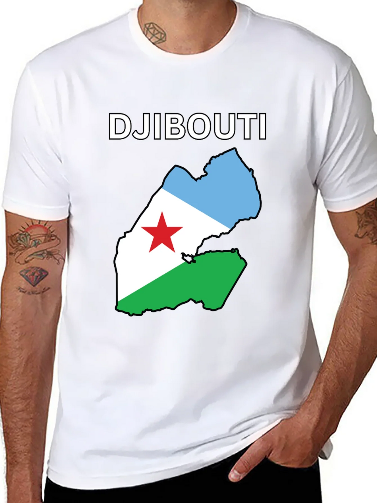 Djibouti Flag Map T-Shirt - Black Cotton Tee product image 7